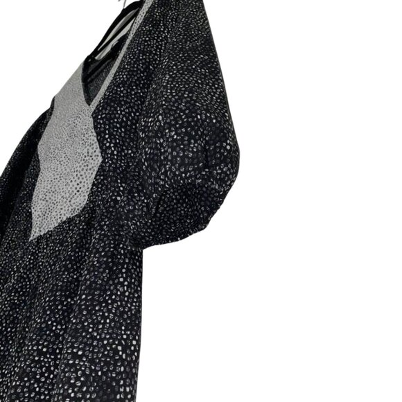 H&M Fit & Flare V-Neck Dress Size 8 - Black White Speckle Print Long Sleeve Mini - Picture 7 of 15